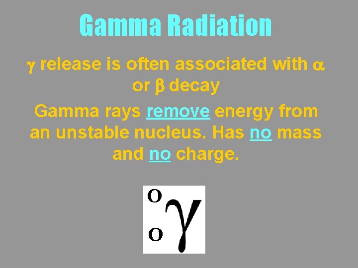 Gamma Radiation g release is often associated with a or b decay Gamma rays