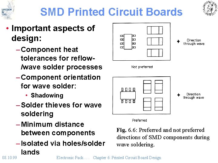SMD Printed Circuit Boards • Important aspects of design: – Component heat tolerances for