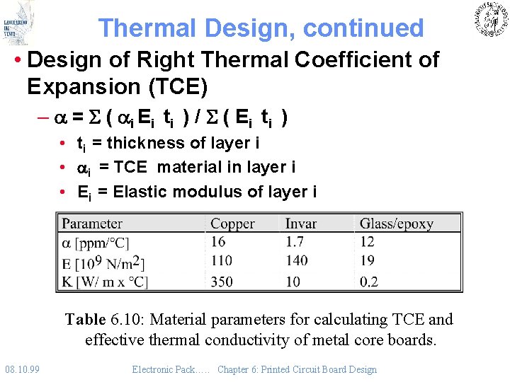 Thermal Design, continued • Design of Right Thermal Coefficient of Expansion (TCE) – a Thermal Design, continued • Design of Right Thermal Coefficient of Expansion (TCE) – a