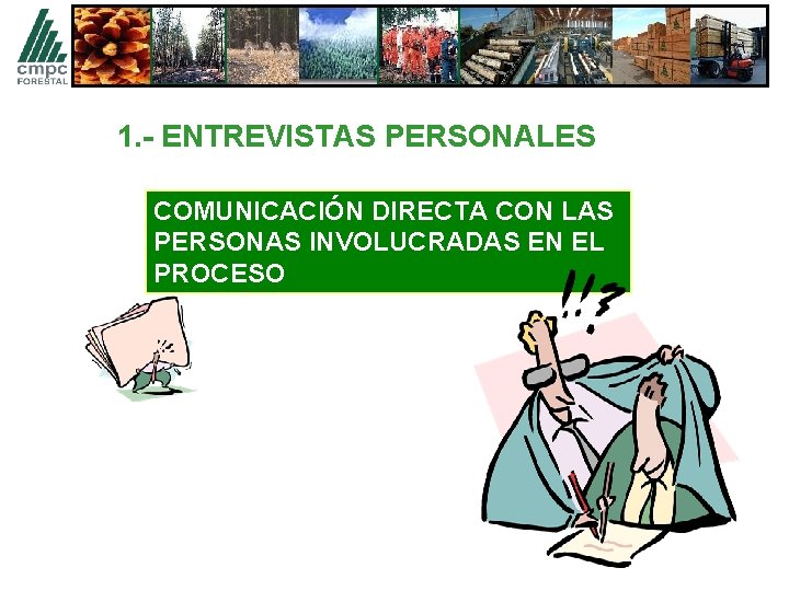 1. - ENTREVISTAS PERSONALES COMUNICACIÓN DIRECTA CON LAS PERSONAS INVOLUCRADAS EN EL PROCESO 