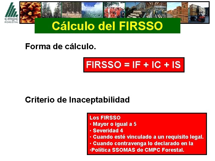 Cálculo del FIRSSO Forma de cálculo. FIRSSO = IF + IC + IS Criterio