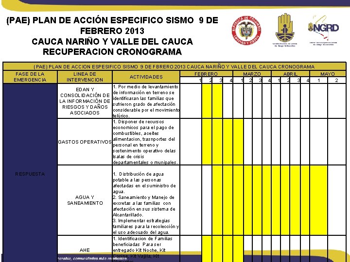 (PAE) PLAN DE ACCIÓN ESPECIFICO SISMO 9 DE FEBRERO 2013 CAUCA NARIÑO Y VALLE