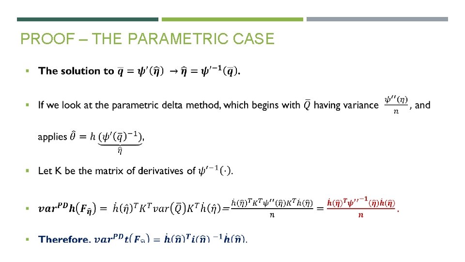 PROOF – THE PARAMETRIC CASE 