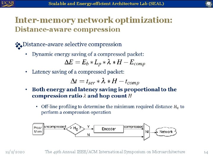 Scalable and Energy-efficient Architecture Lab (SEAL) Inter-memory network optimization: Distance-aware compression v 11/2/2020 The