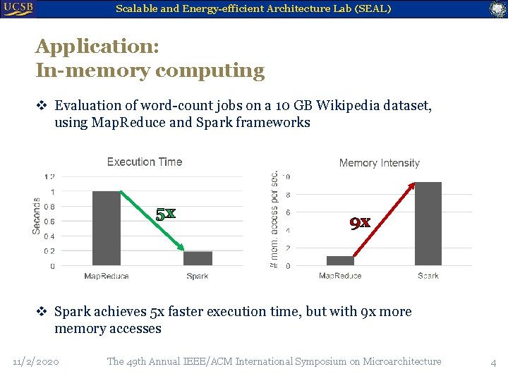 Scalable and Energy-efficient Architecture Lab (SEAL) Application: In-memory computing v Evaluation of word-count jobs