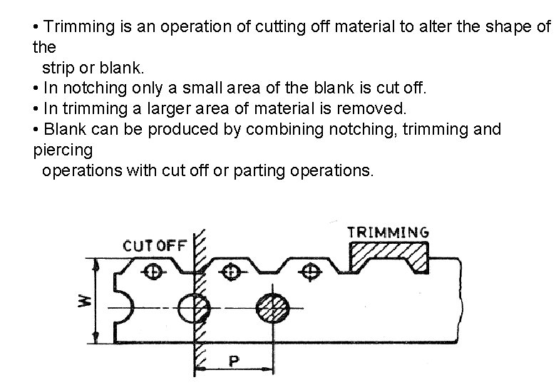 • Trimming is an operation of cutting off material to alter the shape • Trimming is an operation of cutting off material to alter the shape