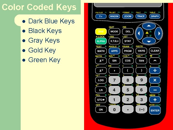 Color Coded Keys l l l Dark Blue Keys Black Keys Gray Keys Gold