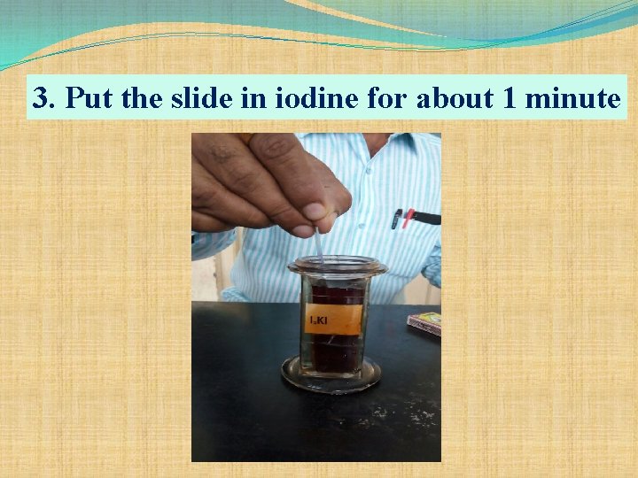 3. Put the slide in iodine for about 1 minute 