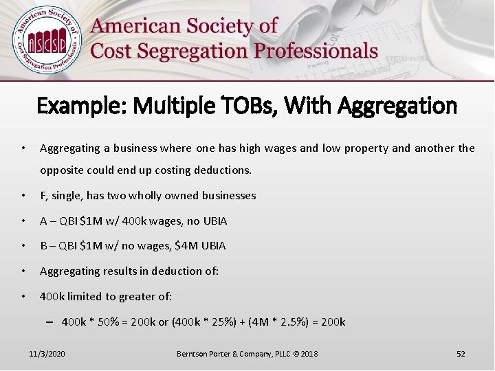Example: Multiple TOBs, With Aggregation • Aggregating a business where one has high wages