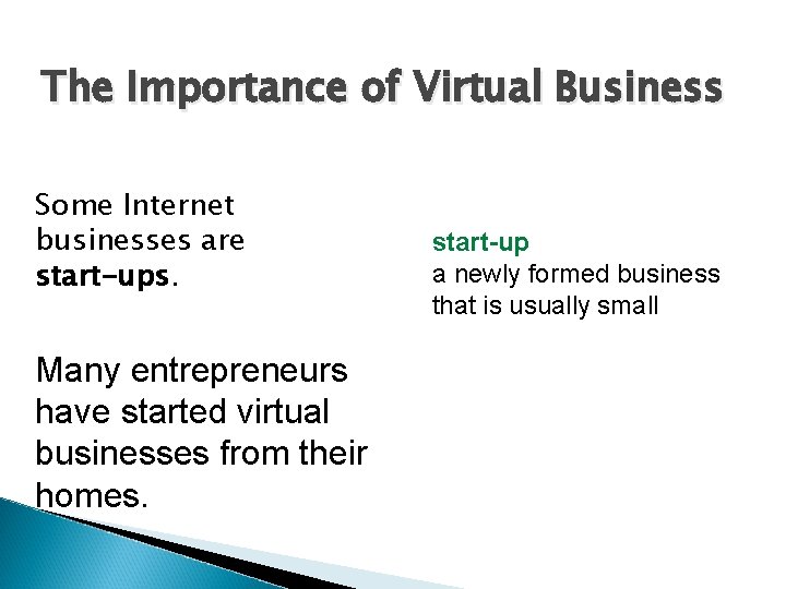 The Importance of Virtual Business Some Internet businesses are start-ups. Many entrepreneurs have started