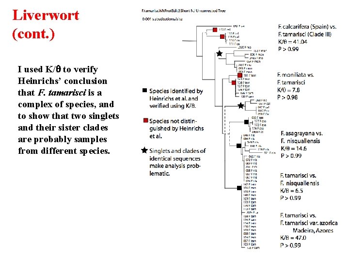 Liverwort (cont. ) I used K/q to verify Heinrichs’ conclusion that F. tamarisci is