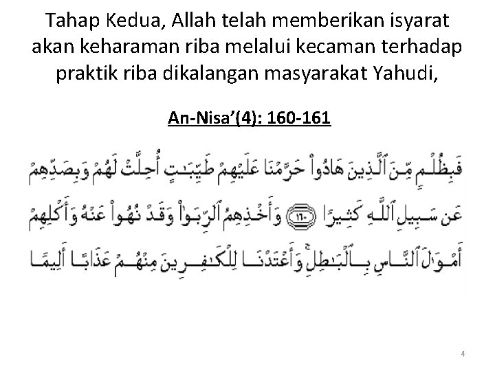 Tahap Kedua, Allah telah memberikan isyarat akan keharaman riba melalui kecaman terhadap praktik riba Tahap Kedua, Allah telah memberikan isyarat akan keharaman riba melalui kecaman terhadap praktik riba