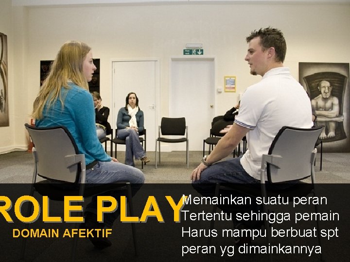 ROLE PLAY DOMAIN AFEKTIF Memainkan suatu peran Tertentu sehingga pemain Harus mampu berbuat spt