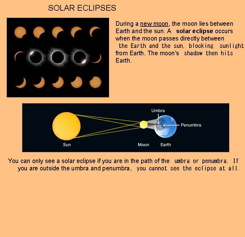 SOLAR ECLIPSES During a new moon, the moon lies between Earth and the sun.