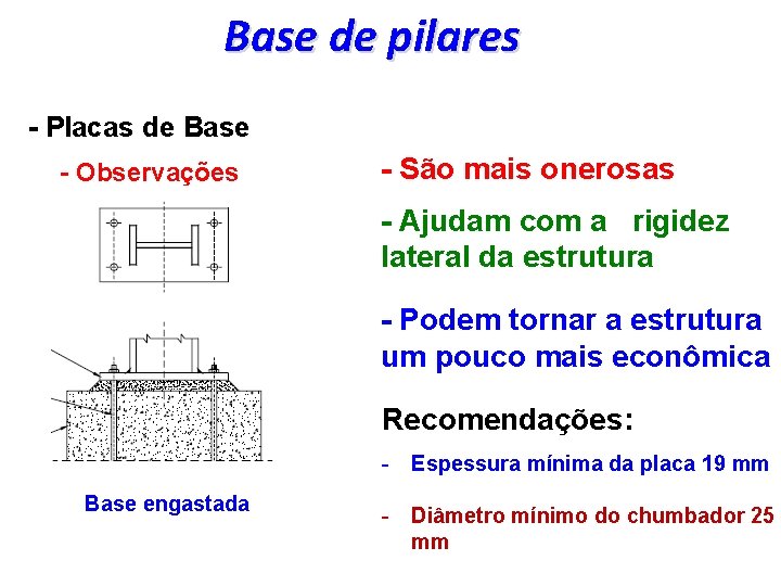 Base de pilares - Placas de Base - Observações - São mais onerosas -