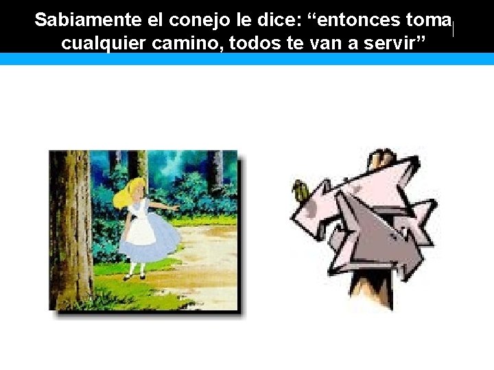 Sabiamente el conejo le dice: “entonces toma cualquier camino, todos te van a servir”