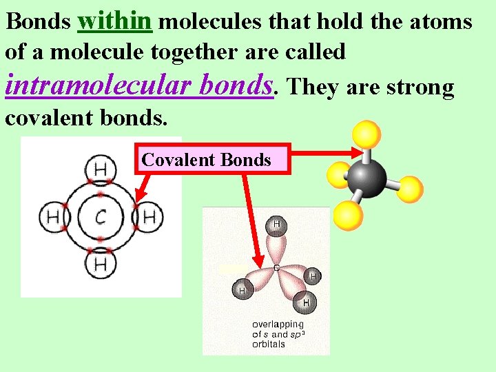Bonds within molecules that hold the atoms of a molecule together are called intramolecular
