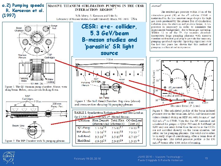 a. 2) Pumping speeds R. Kersevan et al. (1997) CESR: e+e- collider, 5. 3