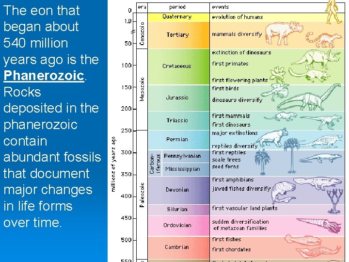 The eon that began about 540 million years ago is the Phanerozoic. Rocks deposited