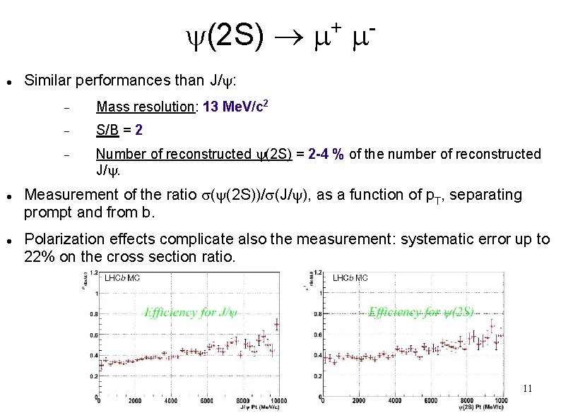 + y(2 S) m m Similar performances than J/y: Mass resolution: 13 Me. V/c