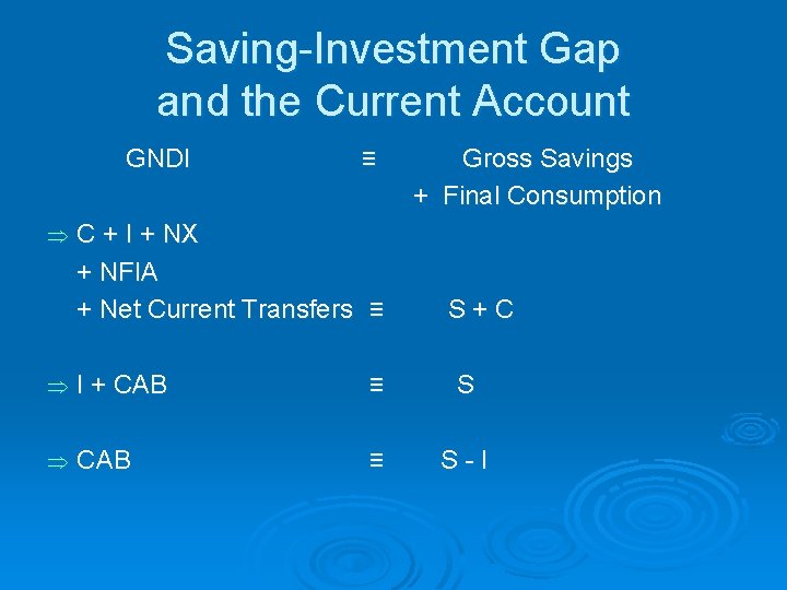 Saving-Investment Gap and the Current Account GNDI Þ ≡ C + I + NX