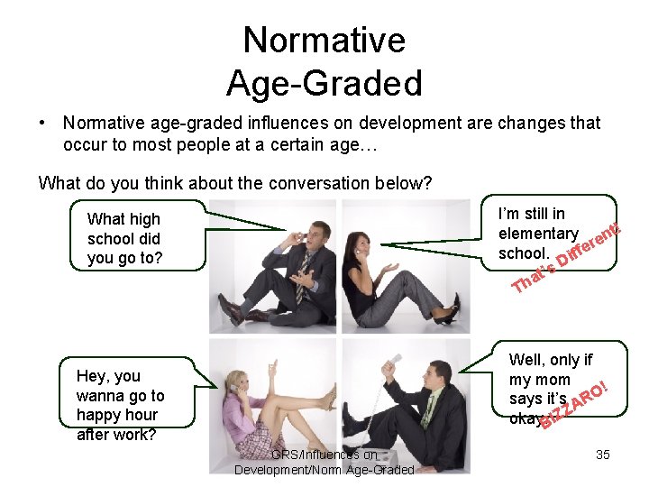 Normative Age-Graded • Normative age-graded influences on development are changes that occur to most