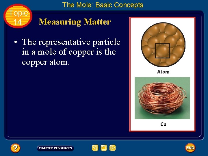 Topic 14 The Mole: Basic Concepts Measuring Matter • The representative particle in a Topic 14 The Mole: Basic Concepts Measuring Matter • The representative particle in a