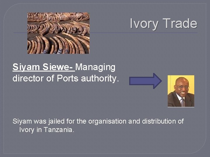 Ivory Trade Siyam Siewe- Managing director of Ports authority. Siyam was jailed for the