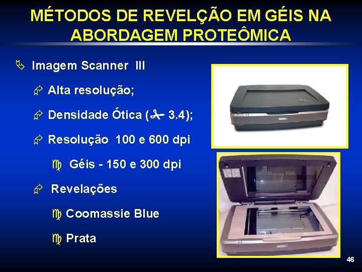 MÉTODOS DE REVELÇÃO EM GÉIS NA ABORDAGEM PROTEÔMICA Ä Imagem Scanner III Æ Alta