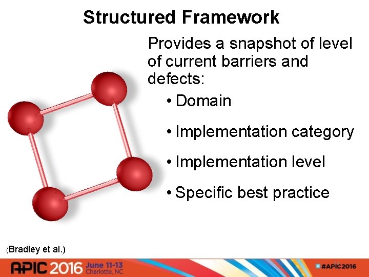 Structured Framework Provides a snapshot of level of current barriers and defects: • Domain