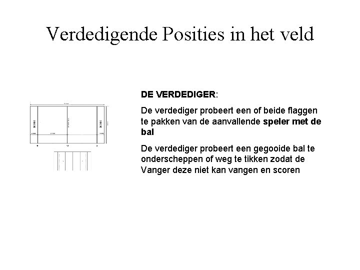 Verdedigende Posities in het veld DE VERDEDIGER: De verdediger probeert een of beide flaggen