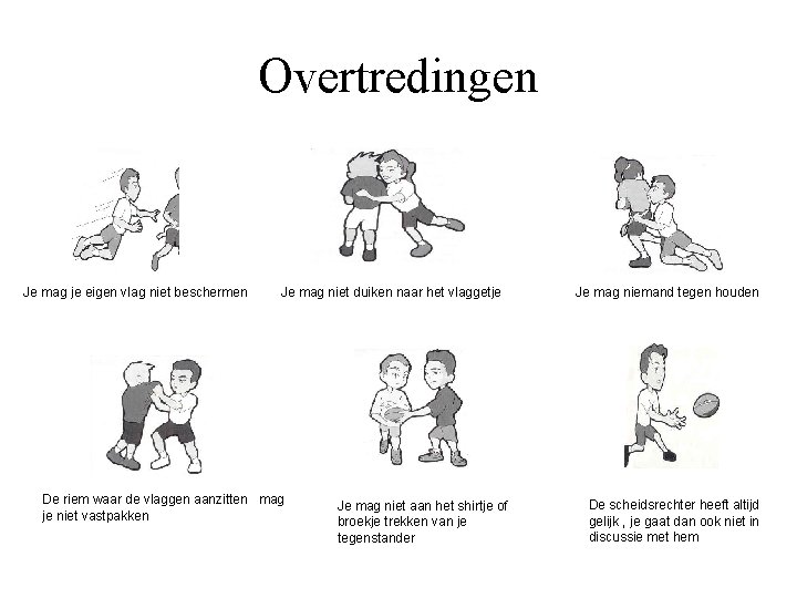 Overtredingen Je mag je eigen vlag niet beschermen Je mag niet duiken naar het