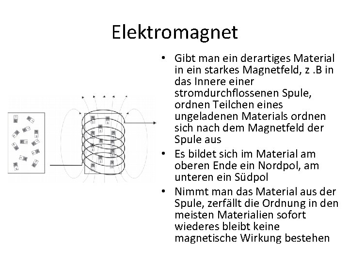 Elektromagnet • Gibt man ein derartiges Material in ein starkes Magnetfeld, z. B in