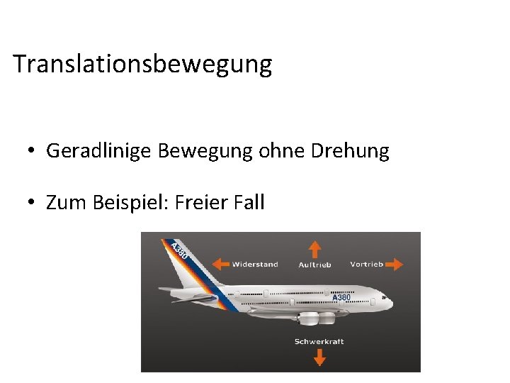 Translationsbewegung • Geradlinige Bewegung ohne Drehung • Zum Beispiel: Freier Fall 