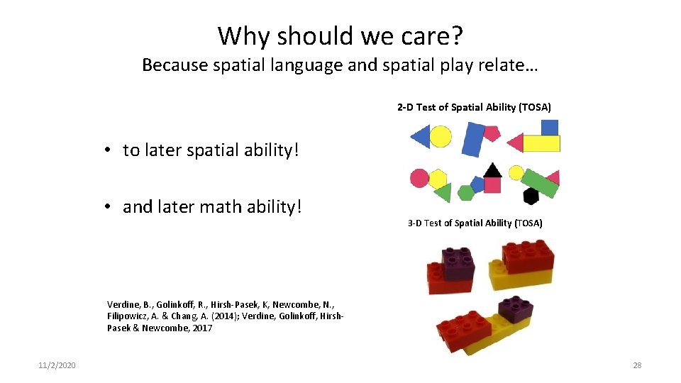 Why should we care? Because spatial language and spatial play relate… 2 -D Test