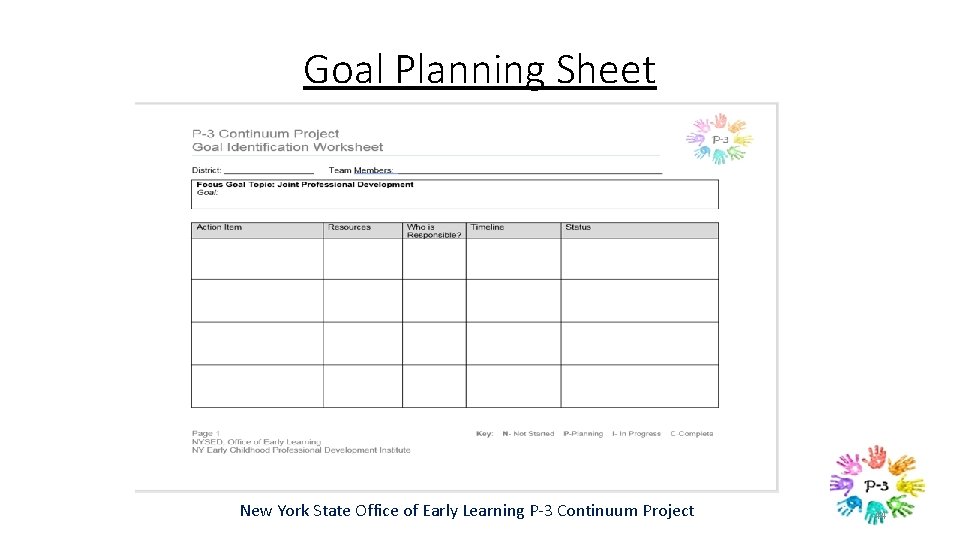 Goal Planning Sheet New York State Office of Early Learning P-3 Continuum Project 44