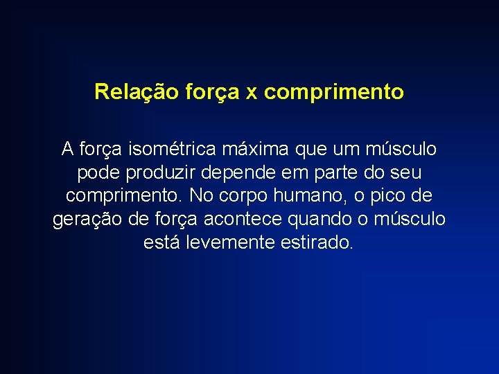 Relação força x comprimento A força isométrica máxima que um músculo pode produzir depende