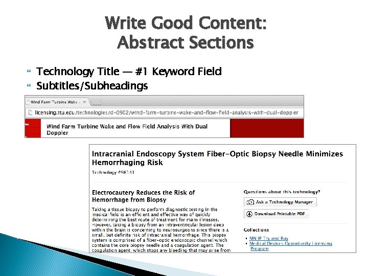 Write Good Content: Abstract Sections Technology Title — #1 Keyword Field Subtitles/Subheadings 