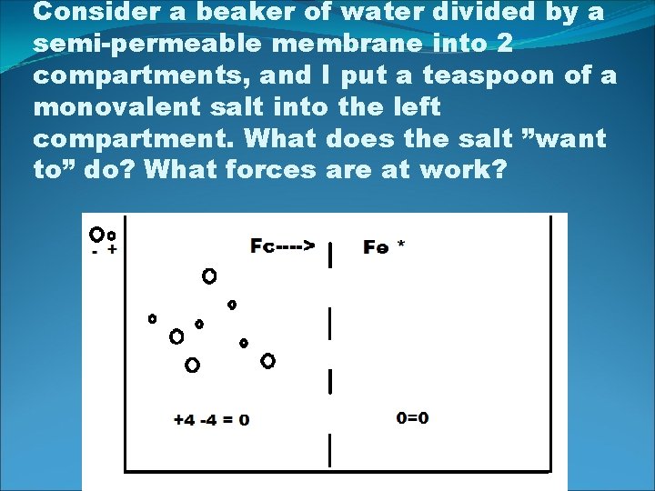 Consider a beaker of water divided by a semi-permeable membrane into 2 compartments, and