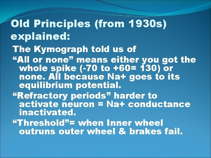 Old Principles (from 1930 s) explained: The Kymograph told us of “All or none”
