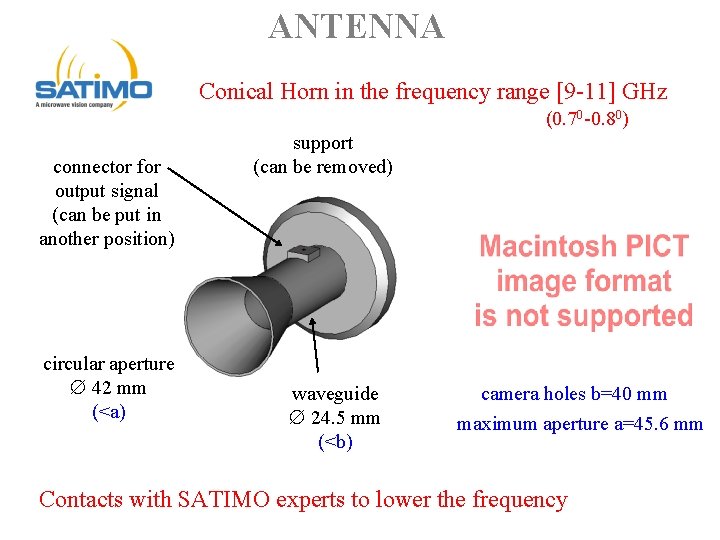 ANTENNA Conical Horn in the frequency range [9 -11] GHz (0. 70 -0. 80)