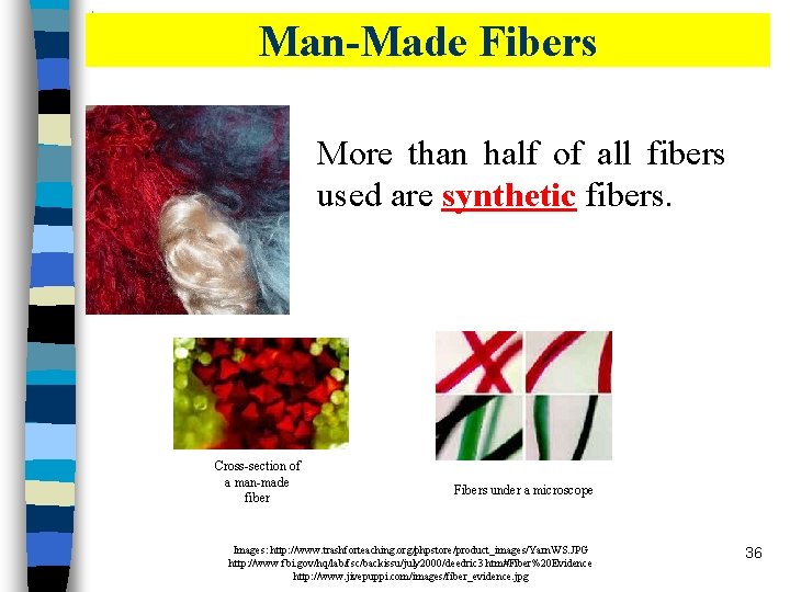 Man-Made Fibers More than half of all fibers used are synthetic fibers. Cross-section of Man-Made Fibers More than half of all fibers used are synthetic fibers. Cross-section of