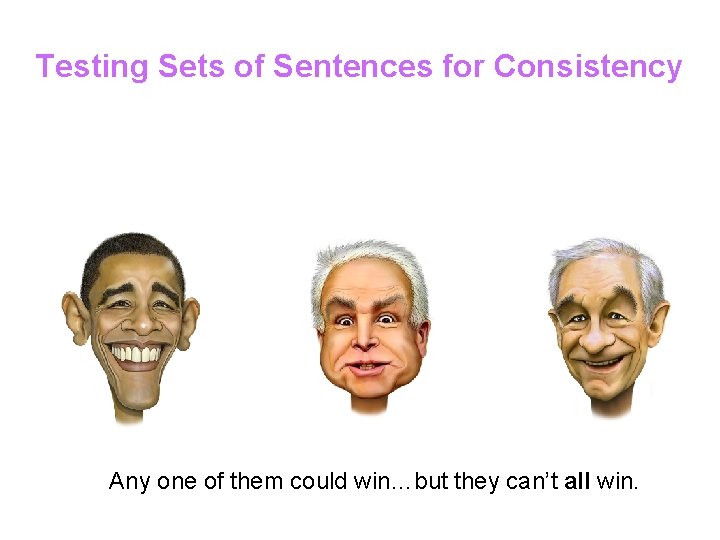 Testing Sets of Sentences for Consistency Any one of them could win…but they can’t