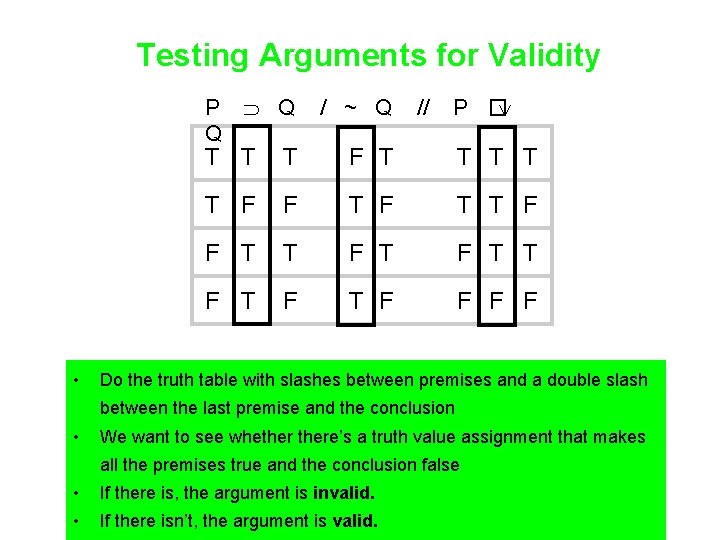 Testing Arguments for Validity P Q • Q / ~ Q // P �
