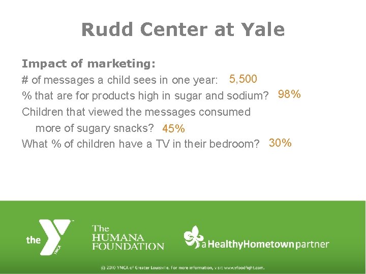 Rudd Center at Yale Impact of marketing: # of messages a child sees in
