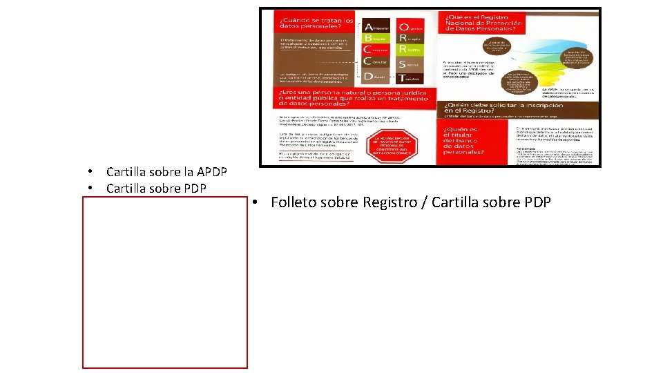  • Cartilla sobre la APDP • Cartilla sobre PDP • Folleto sobre Registro