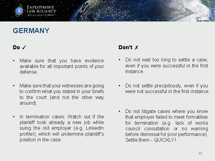 GERMANY Do ✓ Don’t ✗ • Make sure that you have evidence available for GERMANY Do ✓ Don’t ✗ • Make sure that you have evidence available for