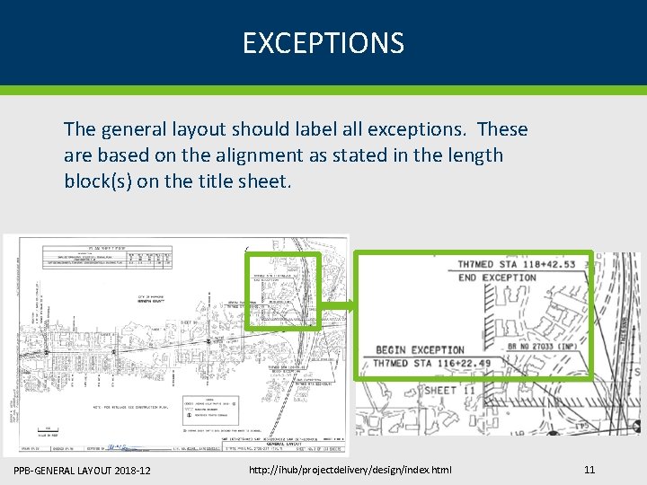 EXCEPTIONS The general layout should label all exceptions. These are based on the alignment EXCEPTIONS The general layout should label all exceptions. These are based on the alignment