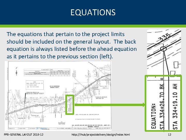 EQUATIONS The equations that pertain to the project limits should be included on the EQUATIONS The equations that pertain to the project limits should be included on the