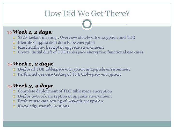 How Did We Get There? Week 1, 2 days: SSCP kickoff meeting : Overview